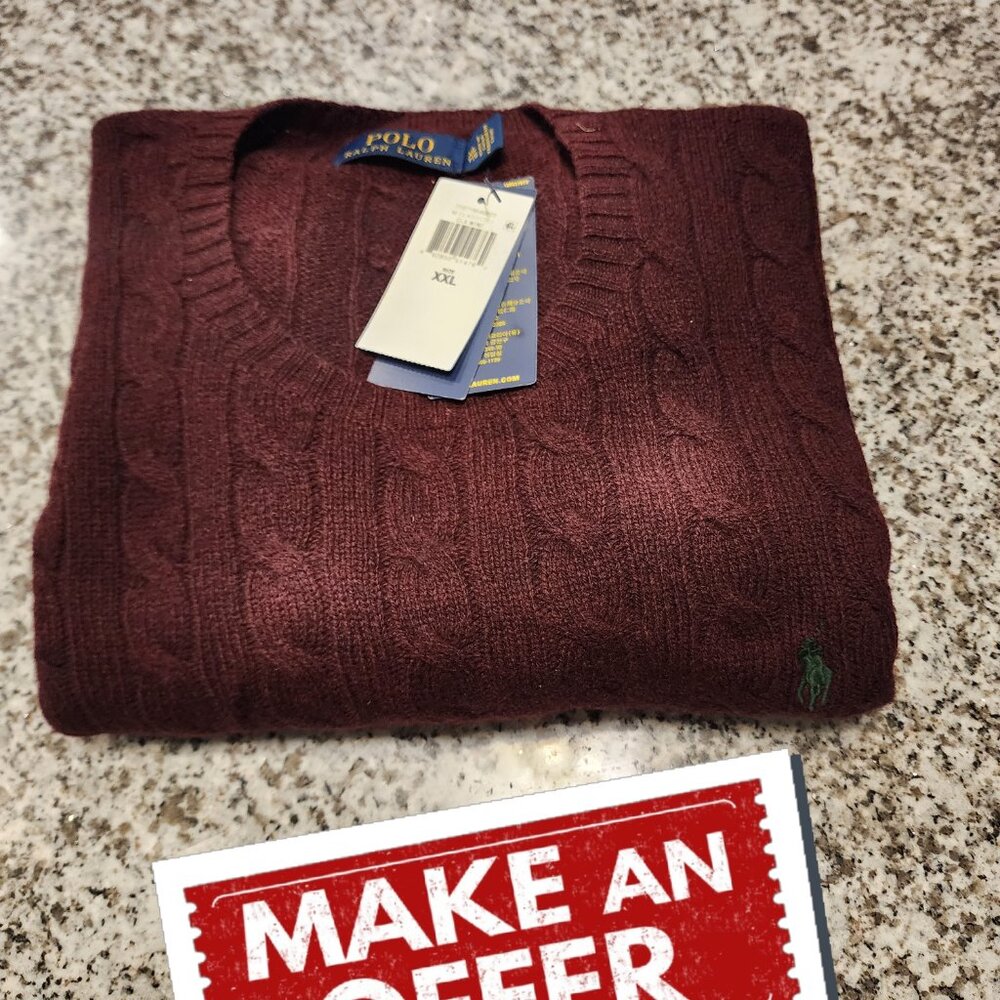 Polo by Ralph Lauren Men's Deep Burgundy Crew Neck Sweater XXL